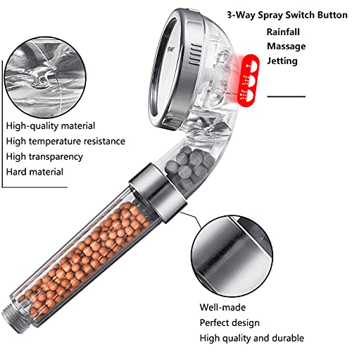 Shower Head Filter Filtration High Pressure Water Saving 3 Mode Function Spray Handheld Showerheads for Dry Skin & Hair
