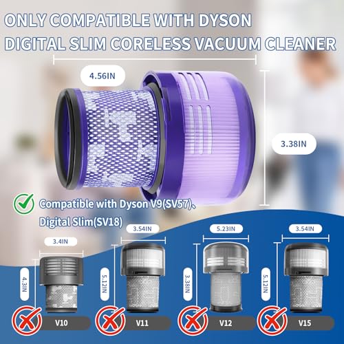 3 Pcs V9 Replacement Filters Compatible with Dyson V9 SV18 SV57 (4 Count)