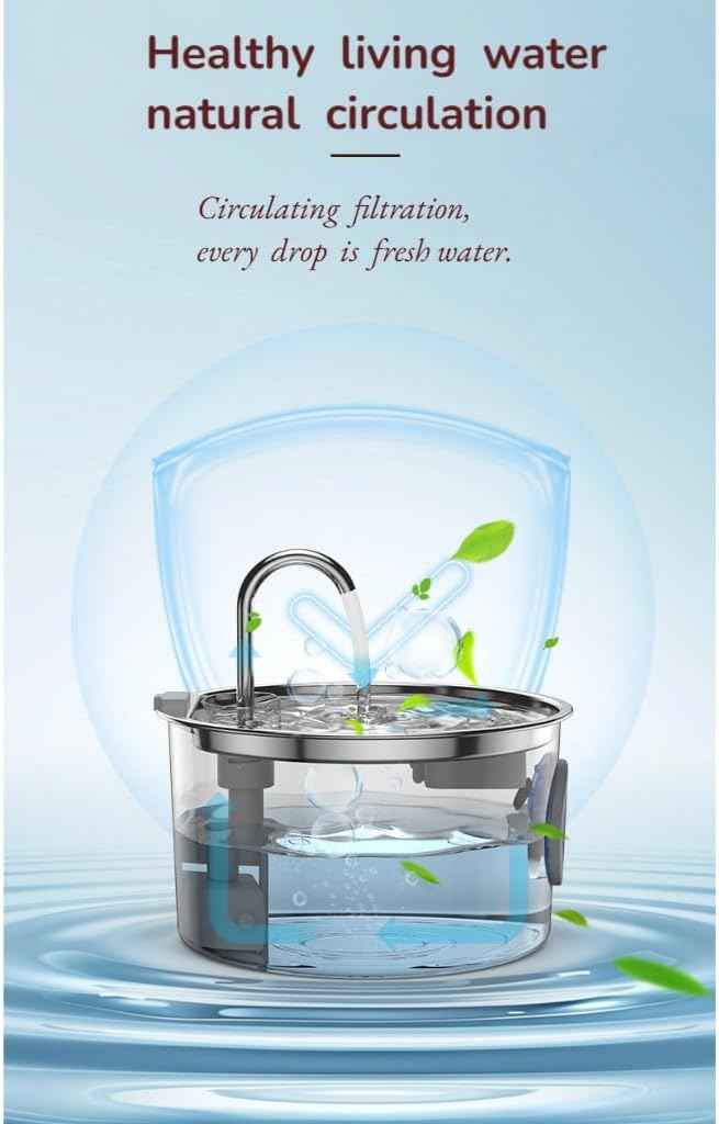 Cat Water Fountain Stainless Steel: 108oz/3.2L Water Fountains for Cats Indoor, Cat Water Fountain, Ultra Quiet, Water Level Window Built (1PC + 10 Filter, X)