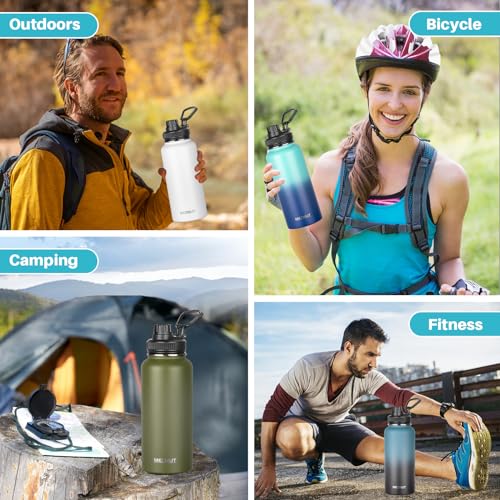 32oz Metal Sports Insulated Water Bottle with 2 Lids
