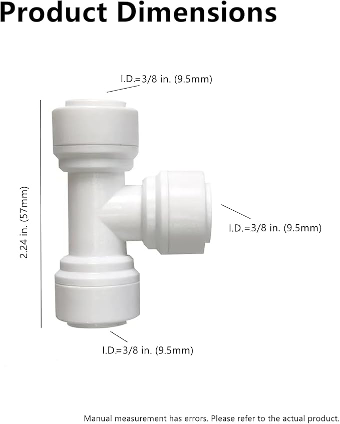 3/8 inch Tee Connector Push to Connect Fittings Plastic Quick Fitting for water purification&RO System (5, 3/8" Tube O.D.X3/8" Tube O.D.X 3/8" Tube O.D.) - AquaVibe