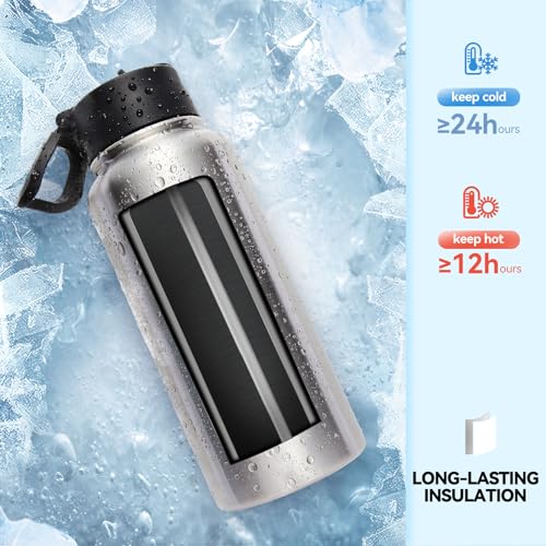 32 oz Insulated Water Bottles Bulk with 2 Lids (4 Count)