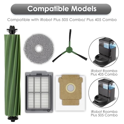 14 Pack) 505X Accessories Replacement Parts for iRobot Roomba 505X Combo, Plus 505 Combo/ 405 Combo/ 507 Combo Robot Vacuum, 1 Roller Brush, 3 Dust Bags, 3 Mop Pads, 4 Side Brushes, 3 HEPA Filters (14 Count)