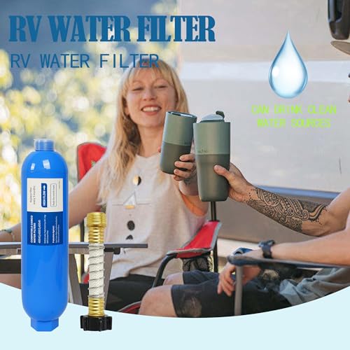2 Pack RV Inline Water Filter with 2 Flexible Hose Protector (2 Count)