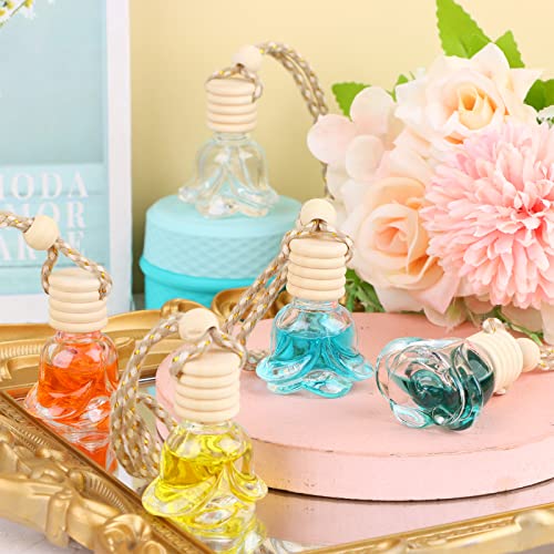 60 Pcs Hanging Car Air Freshener Car Diffuser Bottles Empty Glass Perfume Bottles Air Freshener Diffuser Bottle Pendant for Essential Oils Fragrance Aromatherapy Ornament Decor (60 Count)