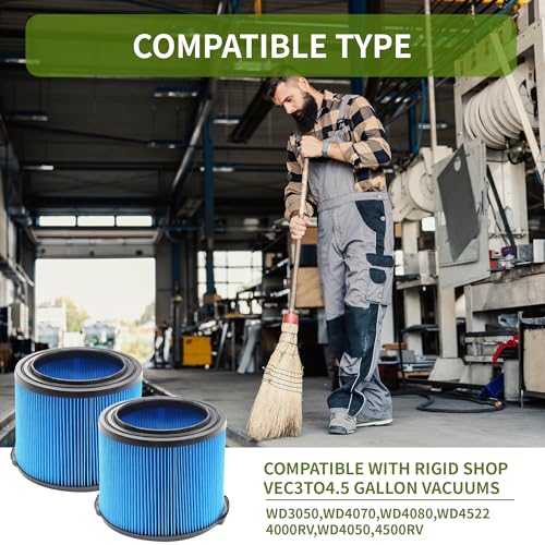 2 Pack Wet Dry Vac Filter VF3500 3 Layer Fine Filter