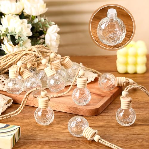 50 Pcs Hanging Car Air Freshener Car Diffuser Bottles Empty Glass Perfume Bottle Freshener Diffuser Bottle Pendant for Essential Oil Fragrance Aromatherapy Ornament (50 Count)
