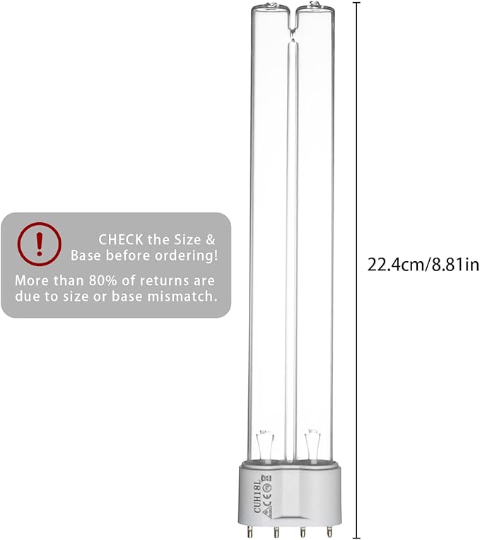 2 Pack 18 Watts UV Light Bulb Replacement UV Light for Pond Clarifier for Outdoor Ponds 4-Pin Base