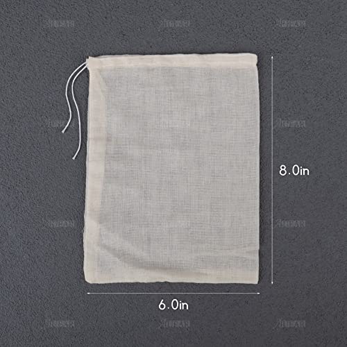 50 Pack Reusable Drawstring Cotton Soup Bags Spice 6 x 8 Inch Tea Filter Coffee Brew Herb Muslin Cheesecloth for Straining (50 Count)