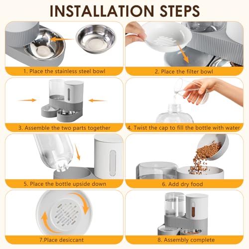 2 in 1 Automatic Gravity Cat Dog Feeder and Water Dispenser with 304 Stainless Steel Bowls