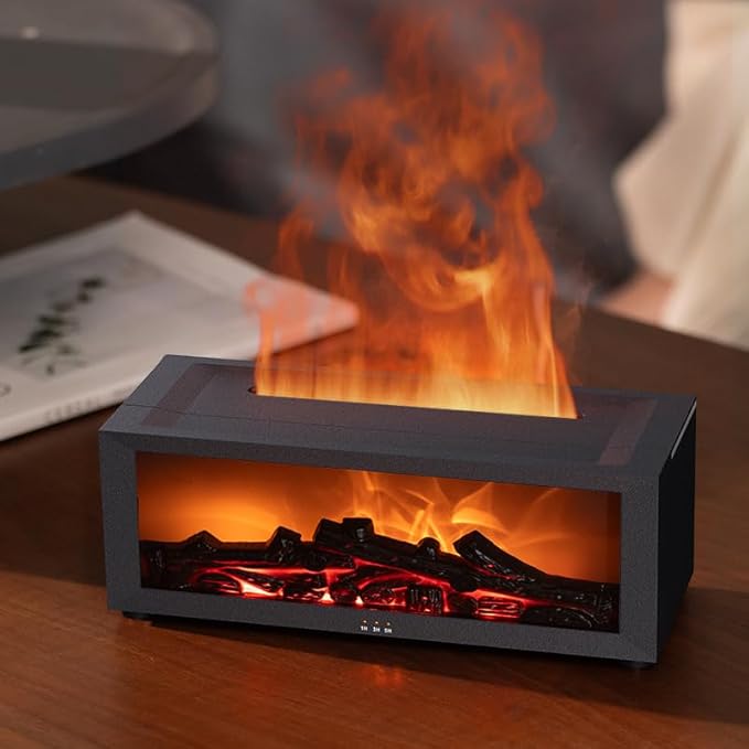 Eseential Oil Diffuser, Fireplace Flame Oil Diffuser - Aromatherapy Aroma Humidifier, Upgrade 7 Flame Colors Noiseless 150ml Remote Control - Perfect for Bedroom Home Office (Fireplace Black)
