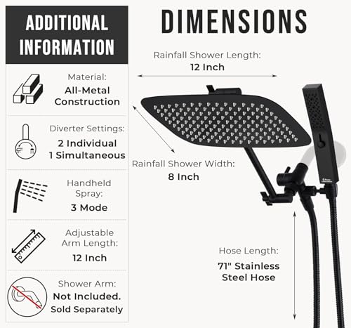 All Metal 12" Rain Shower Head with Handheld for Bathroom Upgrade