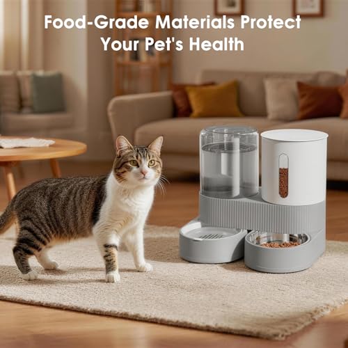 2 in 1 Automatic Gravity Cat Dog Feeder and Water Dispenser with 304 Stainless Steel Bowls