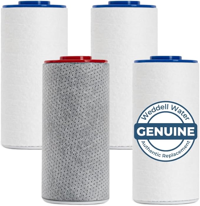 Weddell Duo Shower Filter Replacement Cartridges Full Set + Extra Filters - NSF Certified Shower Filter, Removes Chlorine, PFAS, & Particulates, Clinically Tested For Healthier Skin & Hair (3+1)