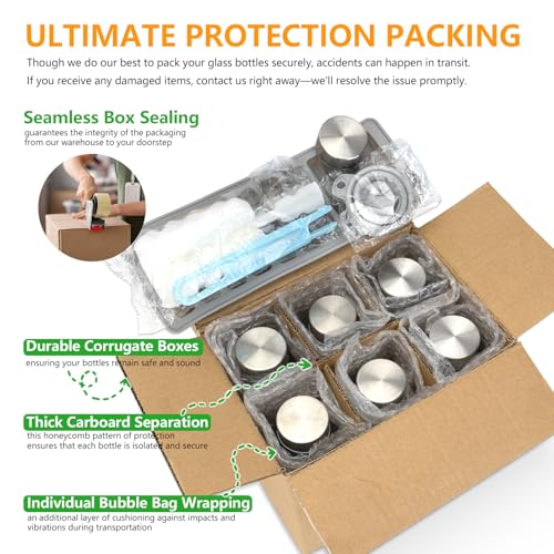 18oz Glass Juice Bottles with Stainless Steel Lid Leak Proof 10 Pack (10 Count)