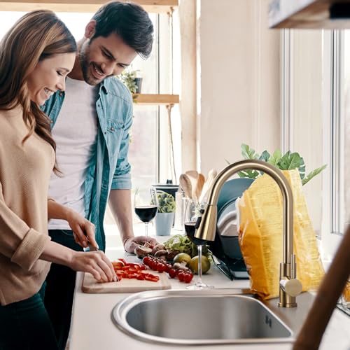 Brushed Gold Kitchen Faucet With Sprayer