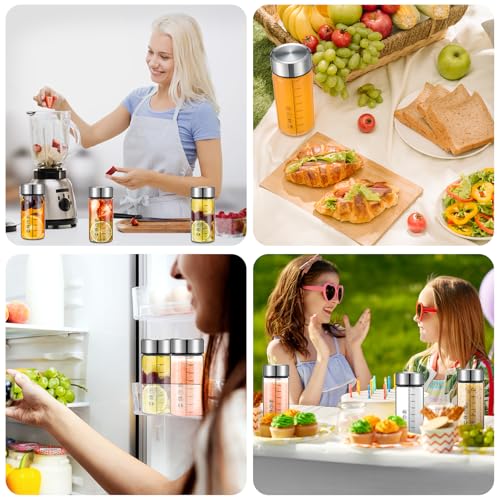 6 Pack 12 Oz Wide Mouth Glass Juice Bottles Glass Water Bottles with Lids and Sleeve for Juicing Smoothies Milk Protein Infused Water Reusable Leakproof Borosilicate Bottle (6 Count)