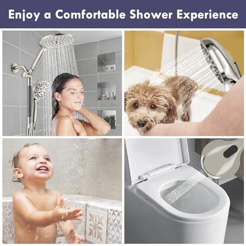 Brushed Nickel Dual Shower Heads with 9 Modes Handheld Spray Combo
