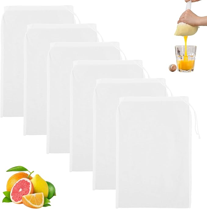 6 Pcs Nut Bag Strainer, 12 X 8 Inch Nylon Cheese Cloth Strainer Bags, Reusable Juice Food Strainer Professional Cheese Cloth Bag, Fine Mesh Bag For Straining Fruit Juice Tofu Yogurt Tea