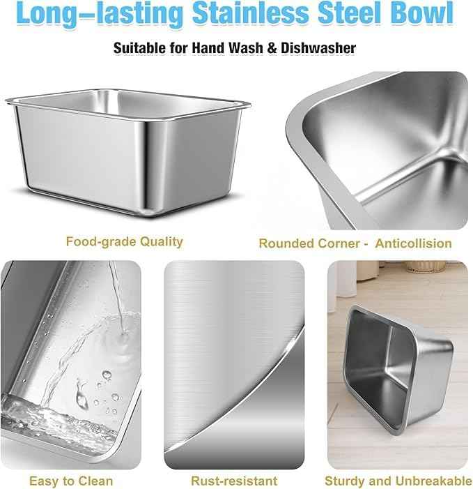 2.4 Gallon Elevated Large Dog Water Bowl,14" Raised Stainless Steel Bowl with Stand for Large Breed, Full Metal Dog Feeding Station for Relief Joint Pressure, Easy Clean for Indoor & Outdoor Uses