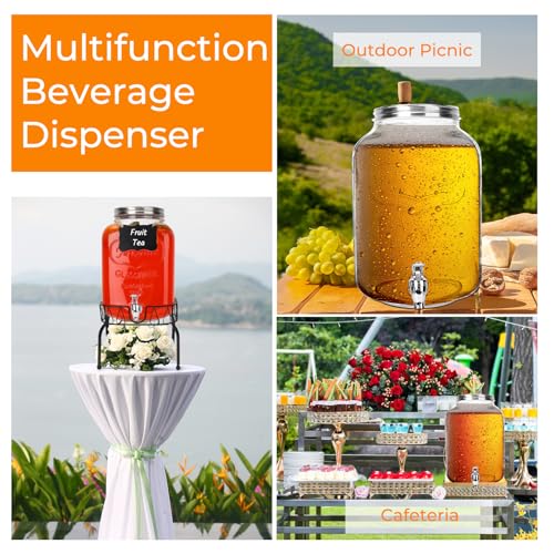1 Pack 2 Gallon Glass Drink Dispensers with Stand