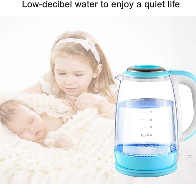 8L Glass Electric Kettle, 1500W Eco Water Kettle, Illuminated Led, Free Cordless Water Boiler with Stainless Steel Inner Lid Bottom