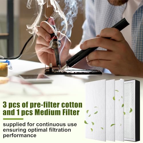 4 Pcs Filter Refills Accessories Includes Medium Filter Replacement with Prefilter Cotton Replacement for Solder Fume Extractor Soldering Smoke Absorber (4 Count)