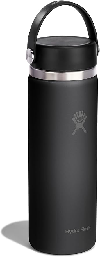 Hydro Flask Water Bottle - Insulated Stainless Steel - Wide Mouth Flex Lid, Non Spill, Leakproof and Refillable in 20 Oz Tonal Black
