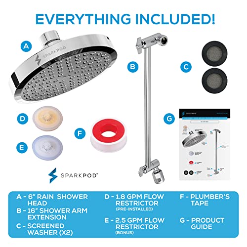 6" Round Rain Shower Head with 16" Shower Arm