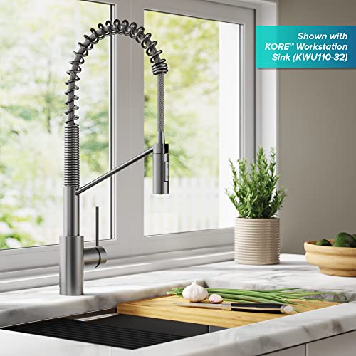Oletto Commercial Style Single Handle Pull Down Kitchen Faucet with QuickDock Top Mount Installation Assembly in Spot Free Stainless Steel