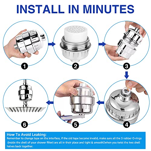 Chrome 15 Stage Shower Head Filter for Hard Water