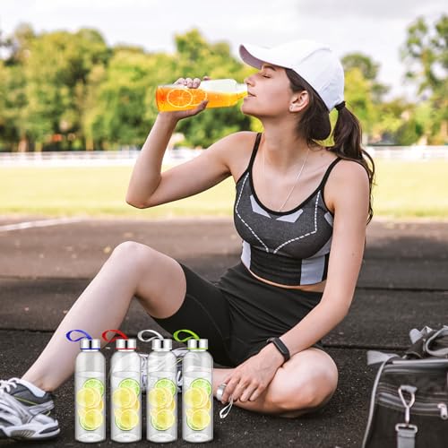 20 Pcs Reusable Clear Water Bottles Bulk with Stainless Steel Leak Proof Lids Sports Bottles with Nylon Camying Strap for Party Gift Water Milk Smoothie Juice Beverage