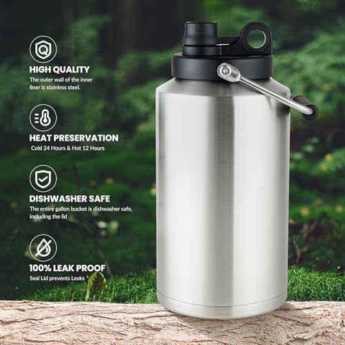 1 Gallon Water Bottle Insulated Stainless Steel Keeps Ice 48Hr