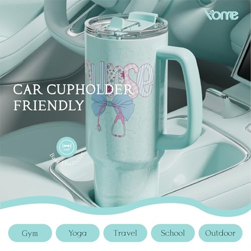 40oz Nurse Tumbler with Handle and Flip Straw