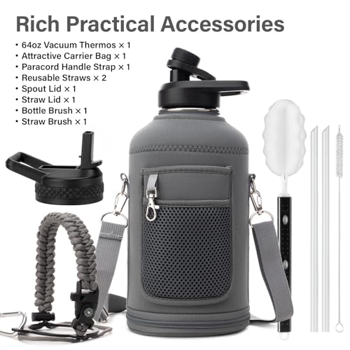 Insulated Water Bottle with Portable Carrier Bag for Outdoor 64 oz