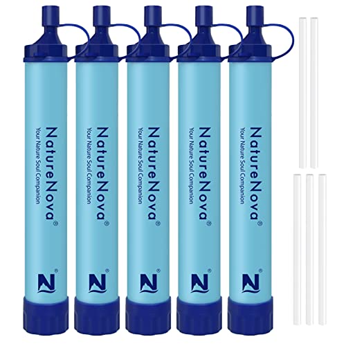 Personal Water Filter Straw Outdoor Portable Filtration Emergency Survival Gear Water Solutions Tactical Gear for Hiking Camping Accessories Travel Hunting Fishing Outing Backpacking (5 Count)