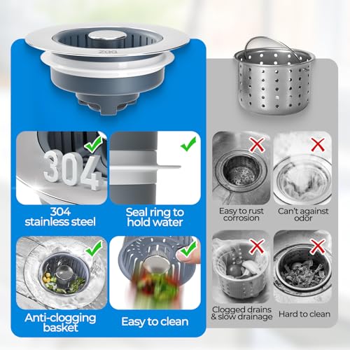 3 in 1 Kitchen Sink Drain Strainer Stopper Removable Basket Pop