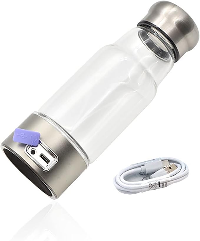 Hydrogen Alkaline Water Bottle Hydrogen Rich Water Generator Ionizer Energy Flask with USB Charging Portable High Concentration Hydrogen Water Glass Bottle for Hiking, Camping 350Ml