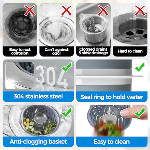 3 in 1 Kitchen Sink Drain Strainer Stopper Removable Basket Pop (2 Count)