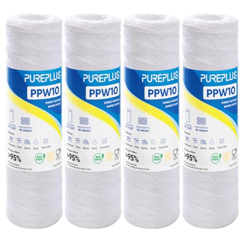 10 Micron 10"x2.5" Whole House String Wound Sediment Filter for Well Water (4 Count)