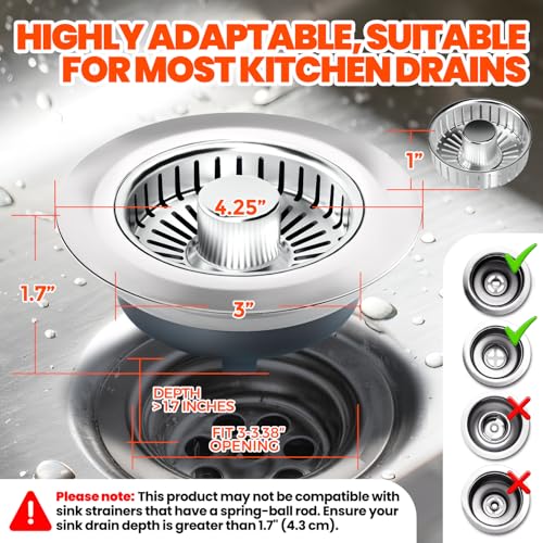 Kitchen Sink Drain Strainer & Sink Stopper (2 Count)