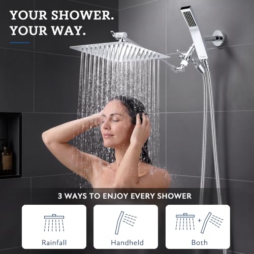 All Metal 8" Rain Shower Head with Handheld for Bathroom Upgrade