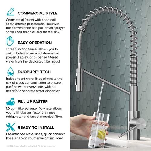 Oletto 2-in-1 Commercial Style Pull-Down Single Handle Water Filter Kitchen Faucet for Reverse Osmosis or Water Filtration System in Matte Black, KFF-2631MB