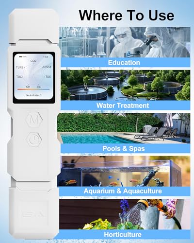 9-in-1 Smart Water Tester with APP Monitoring, Digital Water Test Kit for Turbidity, TDS, EC, Temp, Salt, GH, TOC, COD & UV275, Professional Water Tester for Drinking Water, Well, Tap & Outdoor