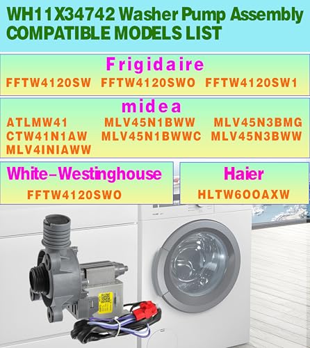 Upgraded) WH11X34742 Washer Pump Assembly Fit for Frigidaire 11001011000071 5304511363 FFTW4120SW Washing Machine Drain Pump Motor