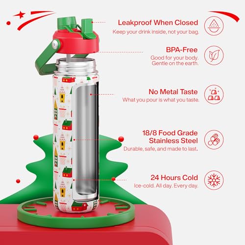 Christmas Insulated Water Bottle with Straw