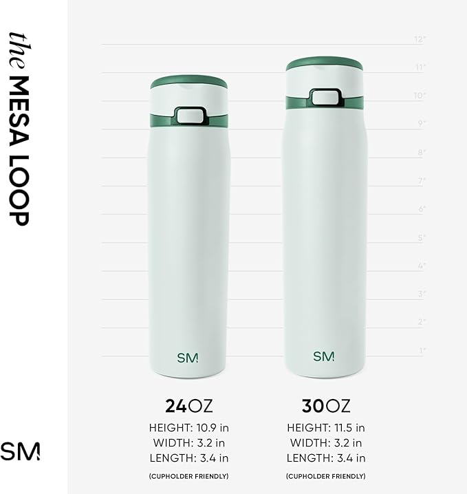 Simple Modern Mesa Loop Water Bottle with Covered Straw and Handle | 30oz Cup Holder Friendly Insulated Stainless Steel Bottles for Travel, Sports and School | Agave