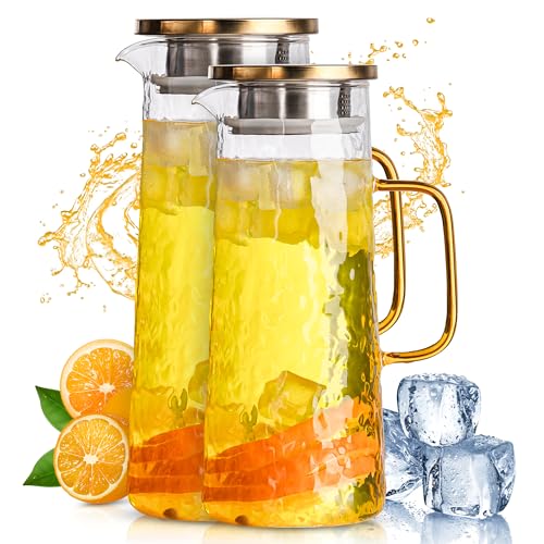 Glass Water Pitcher 2 Pack with Lid & Filter (2 Count)