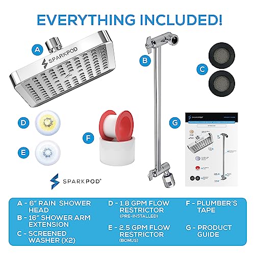 6" Square Rain Shower Head with 16" Shower Arm