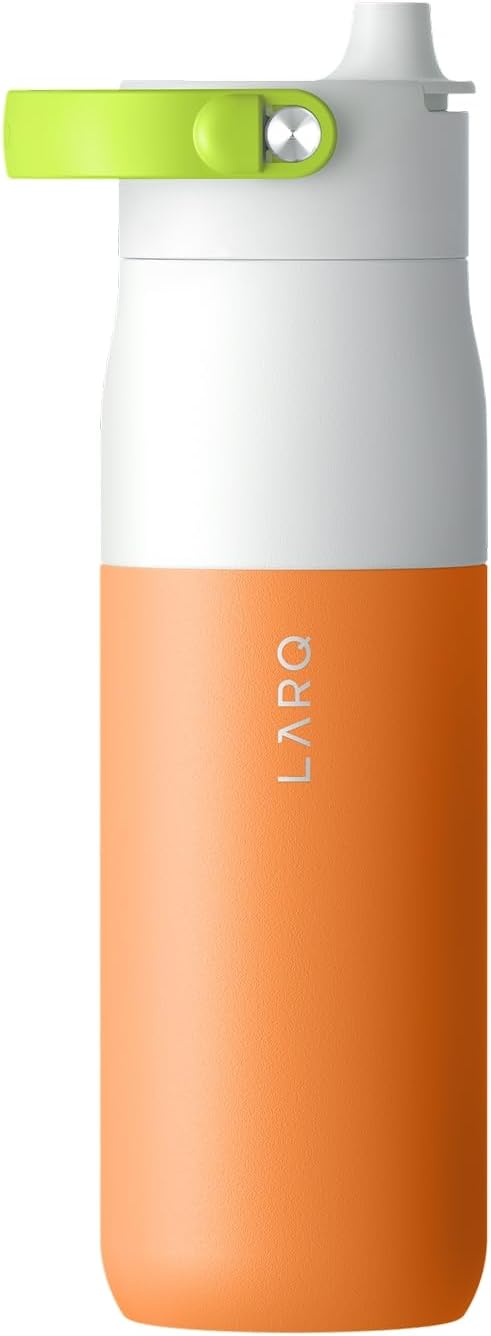 LARQ Bottle Swig Top 23oz - Insulated Stainless Steel Water Bottle With Built-In Silicone Handle | BPA Free | Reusable Water Bottle for Sports, Gym, and Travel, Sorrento Tangerine